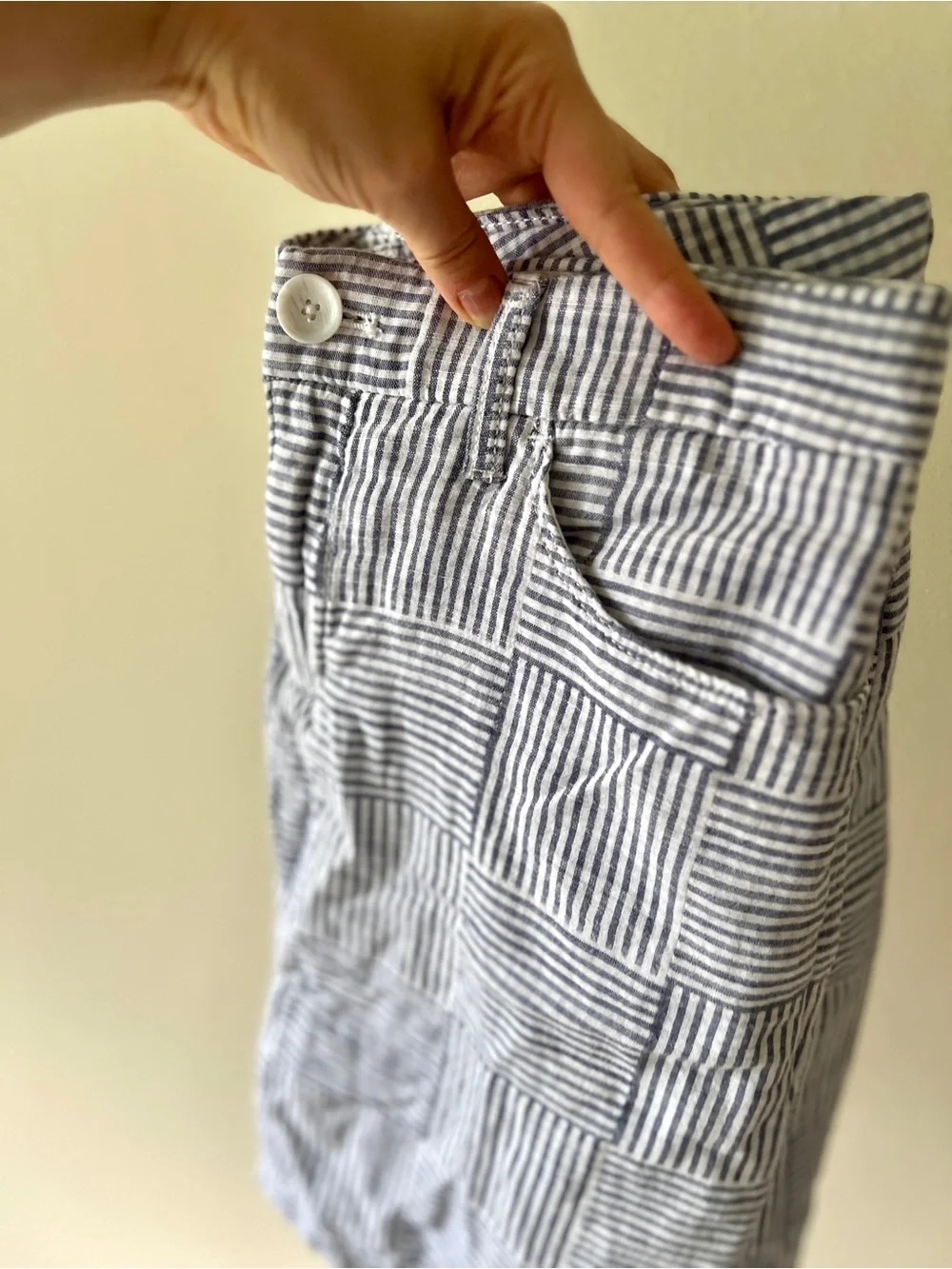 Costal Cotton High Waisted Striped Seersucker Skort - Blue Gray and White - Picture 11 of 11